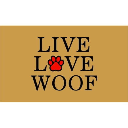 Configuracion 17 x 29 in. Live Love Woof Rectangular Doormat - Natural Black & Red CO3360830